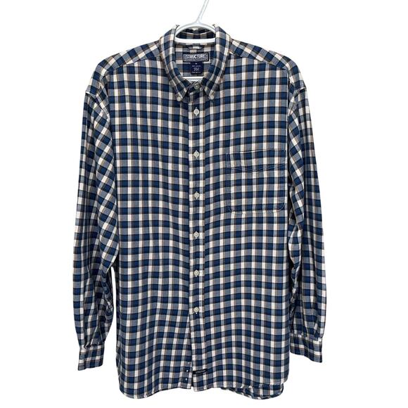 Structure | Vintage Blue White Orange Plaid Long Sleeve Button Shirt Flannel Med - Picture 2 of 6